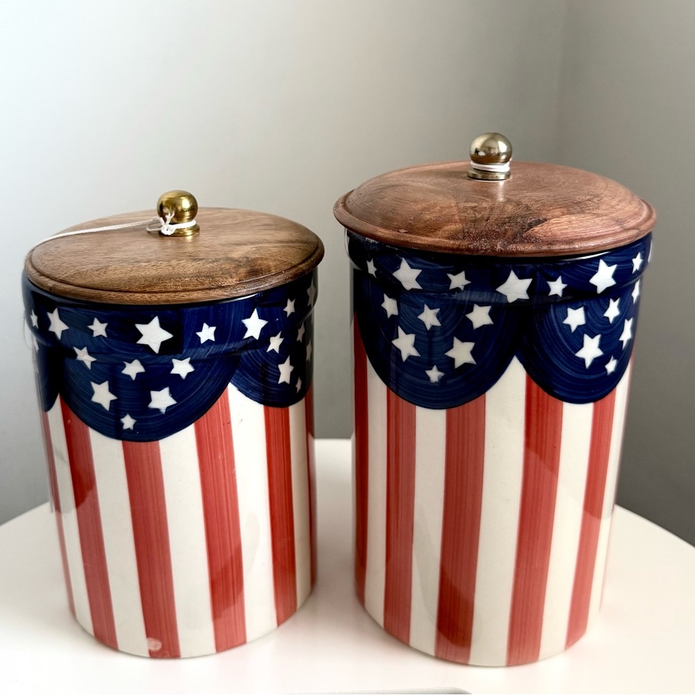 Americana Patriotic Flag Stripe and Stars Canister Set NWT - Picture 2 of 10